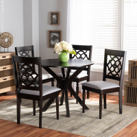 Baxton Studio Sadie-Grey/Dark Brown-5PC Dining Set Sadie Modern and Contemporary Grey Fabric Upholstered and Dark Brown Finished Wood 5-Piece Dining Set